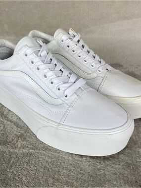 Vans Old Skool Stackform Shoes Womens Size 10 White Canvas Platform